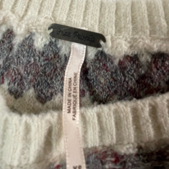 Free People Loch Lomond short sleeve fair isle yoke sweater ivory sz XS - Picture 5 of 6